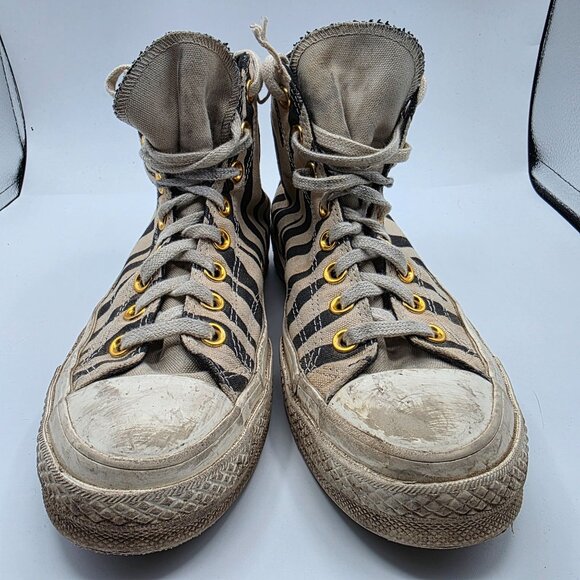 Converse All Star Zebra Stripe Womens Size 8.5 High Top Sneakers Gold Eyelets - Picture 2 of 13